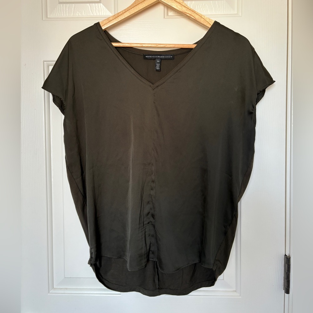 WHBM Olive Green V-Neck Blouse